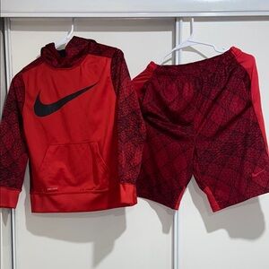 Nike Red and Black Hoodie and Shorts Set